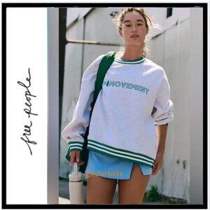 FP Movement All Star Collegiate Logo Pullover White Heather Grey NWT